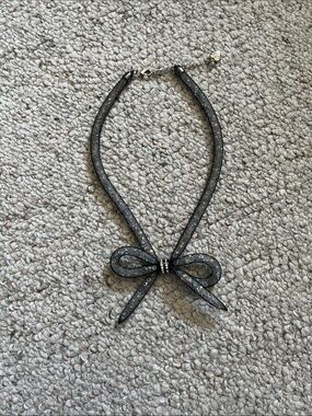 Betsey Johnson Black Glitter Bow Choker Necklace